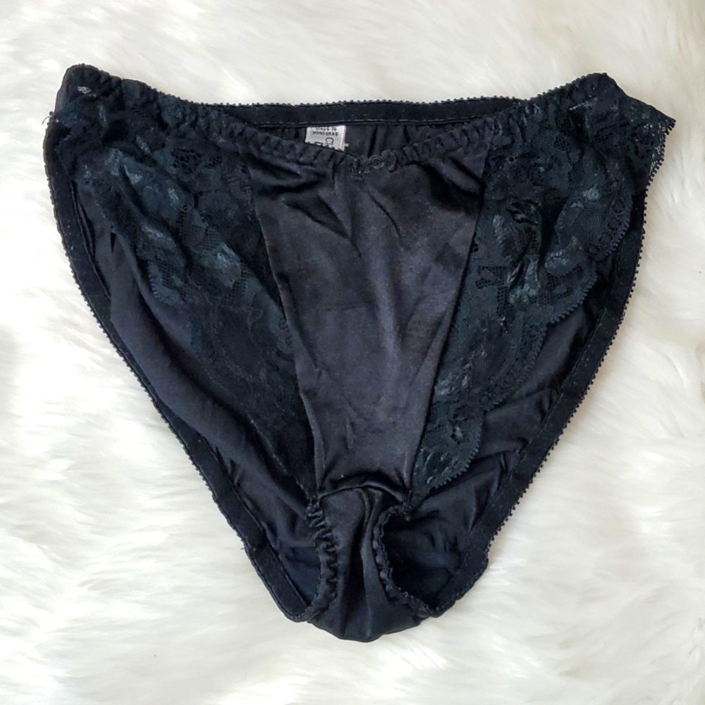 Vintage Christian Dior Luxury Lingerie Panties Black Lace Front Bikini Elastic W